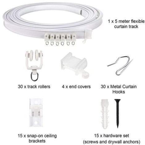 Binario pieghevole da soffitto da 5 metri, binario per tende curvo, montaggio flessibile per tende a soffitto, binario curvo per finestre per sistema di binari per tende, divisorio per letto, binario