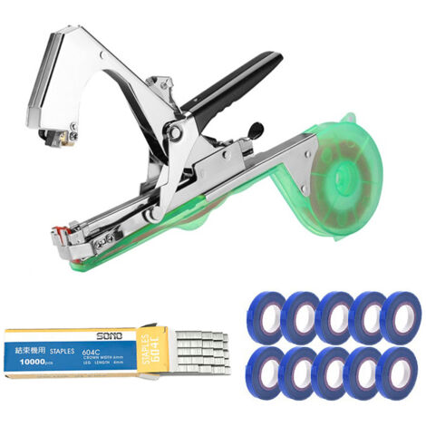 Binding Tape Tool for Plants, Tomato, Vegetable Stem Wrapping Branch Binding Machine, Manual Binding Machine, with Binding Machine Nails and Blue Tape