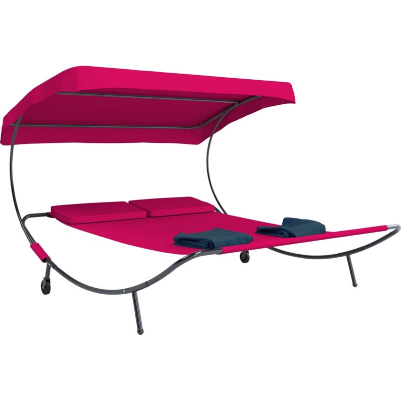 VCM Doppelliege mit Sonnendach, 180x200 cm, Gartenliege für 2 Personen, modernes Design, stabile Metallkonstruktion, Outdoor Relaxliege - Bindox
