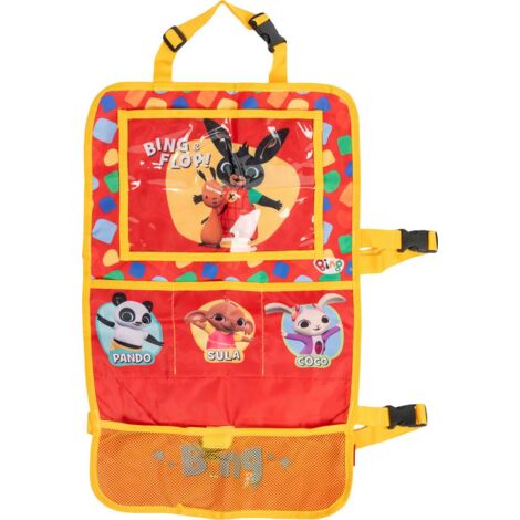 Bing Proteggisedile portaoggetti Tablet Organizer auto per bambini di colore rosso con i simpatici Bing, Flop, Pando, Sula e Coco