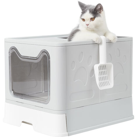 Bingo Paw – Bac litière chat XXL – Maison de toilette fermée 50.8 x 41 x 38.6cm – Tiroir coulissant pour nettoyage facile – Système de sortie par le haut