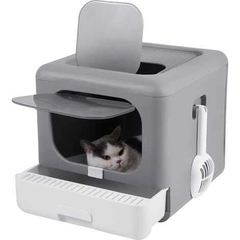 Bingo Paw – Bac à litière fermée portable avec tiroir et pelle – Système anti-odeur avec filtre à charbon – Dimensions 43x40,5x37,5cm
