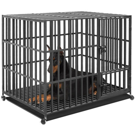 Bingo Paw – Cage pour chien XXL 117 x 96 x 84 cm – Cages de transport à roulettes – 3 portes – Matériaux résistants à la rouille – Plateau amovible