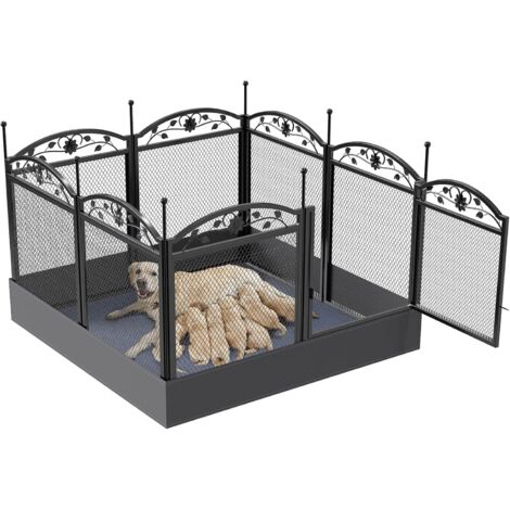 Bingo Paw – Parc pour chien intérieur et extérieur 126x126x80cm – Métal robuste – Pliable avec 8 panneaux modulables – Caisse de mise bas pour animaux