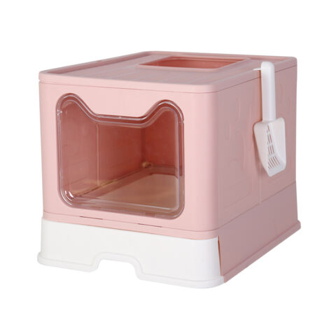 BingoPaw Bac Litière Chat Fermée Rose: XXL Maison de Toilette pour Chats Anti Odeur Caisse Litière Grande Taille avec Filtre et Pelle 48x38.4x38cm