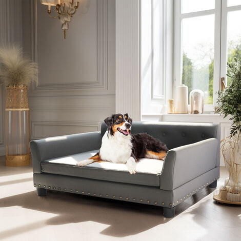 BingoPaw Elevated Dog Sofa Bed Microfiber Leather Couch Rivet Accent Lounge Chaise Bed, Extra Large