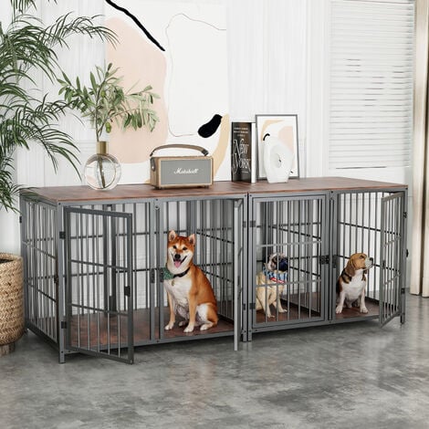 BingoPaw Heavy Duty Dog Kennel Wooden Dog Crate Puppy Cage End Table with Divider