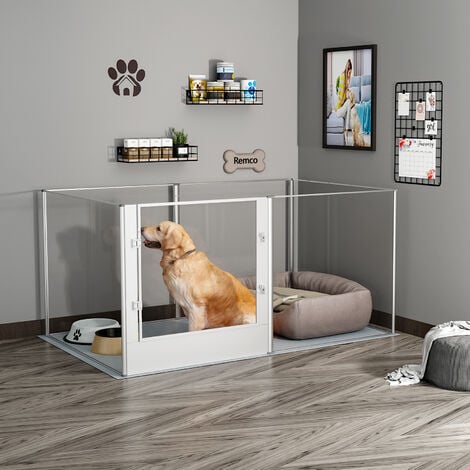 BINGO PAW BingoPaw Large Acrylic Dog Playpen Cage Whelping Pen Box Indoor Enclosure Pet Clear Fence, 163x102.5x80cm