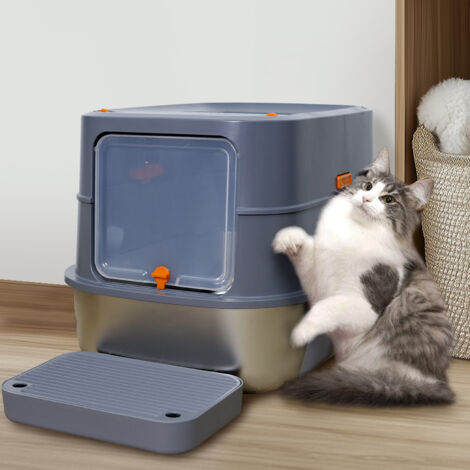 BingoPaw Large Cat Litter Box with Scatter Shield and Scoop, High Sided Cat Litter Pan Stainless Steel