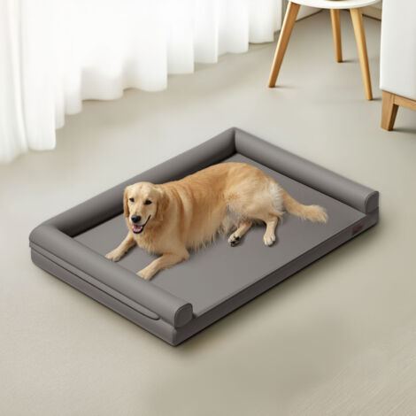 BingoPaw Large Dog Bed Orthopedic 3 Side Bolster Pet Beds Microfiber Leather Cover Couch Sofa - 117 x 90 x 18cm