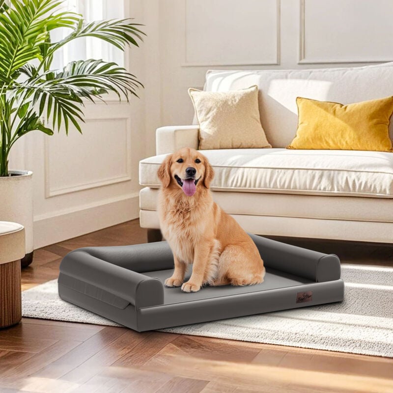 Bingo Paw - BingoPaw Large Dog Bed Orthopedic 3 Side Bolster Pet Beds Microfiber Leather Cover Couch Sofa - 97 x 73 x 18cm