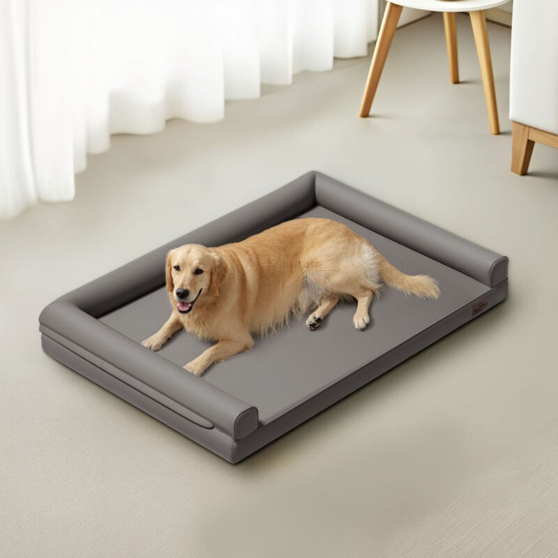 Bingo Paw - BingoPaw Large Dog Bed Orthopedic 3 Side Bolster Pet Beds Microfiber Leather Cover Couch Sofa - 117 x 90 x 18cm