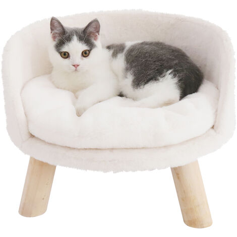 BingoPaw para Perros y Gatos Elevada Sofá para Mascotas Silla de Gatos con Cojín Acolchado Cómodo y Patas de Madera, Estilo nórdico, 41cm