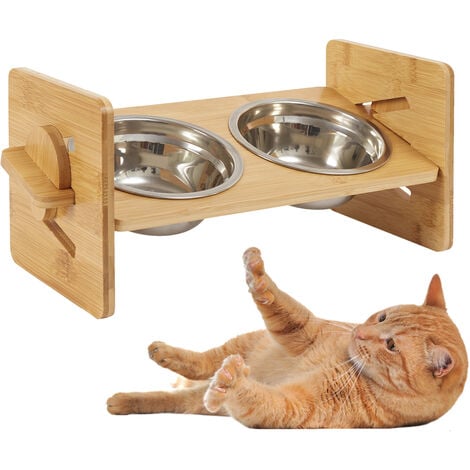 BingoPaw Pet Dog Cat Food Feeding Stand Station Stainless Double Raised Bowls Dish Holder