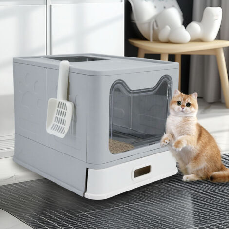 BingoPaw Stainless Steel Cat Litter Box Large Hooded Kitty Litter Tray Clear Entry Lid