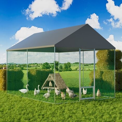 BingoPaw Wall in Metal Chicken Run Cage Hens Rabbit Dogs Ducks Chickens Poultry, 3m x 4m x 2.7m