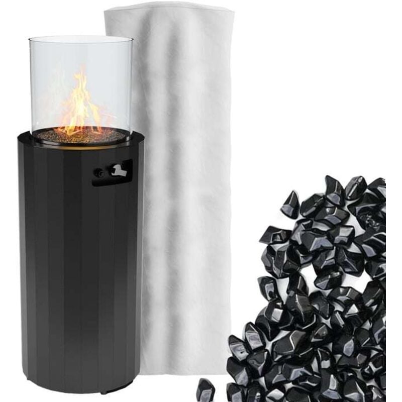 Bino Planika Chauffage de terrasse, colonne de feu, cheminée à gaz propane ou gpl, hauteur 102cm, 8KW Jet Black + Housse