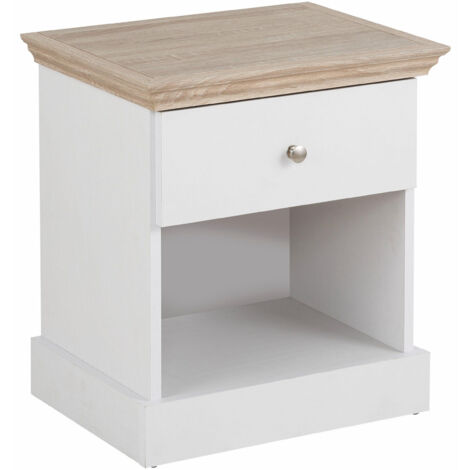 Binz-Table de chevet avec 1 tiroir Chêne aspect blanc