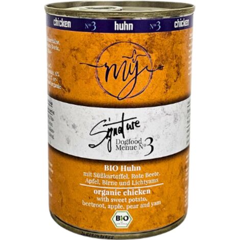 Bio-Huhn 75% Fleisch mit Süßkartoffeln und Roter Bete 410g  Nassfutter für Hunde  My Signature