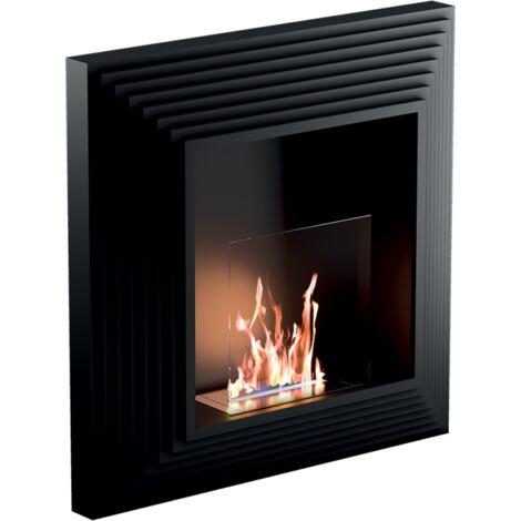 Biocamino da parete Elysium Nero 2,5 kW – struttura acciaio, vetro protettivo, fissaggio a parete – Tecno Air System