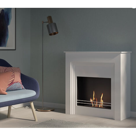 Biocamino de suelo Conegliano Blanco 2,5 kW – estructura de madera con hogar de acero, quemador de 1,5 L – Tecno Air System