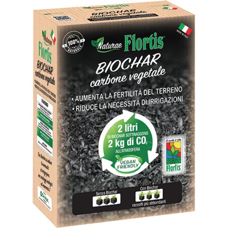 BIOCHAR CARBONE VEGETALE 2 LITRI FLORTIS PER TERRARIUM PIANTE ORNAMENTALI ORTICOLE