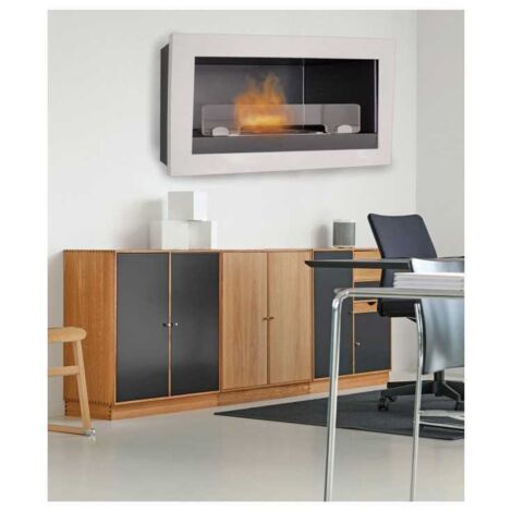 Biochimenea de pared / empotrada Verona blanco 3 kW – vidrio templado, quemador de 2,9 L regulable – Tecno Air System