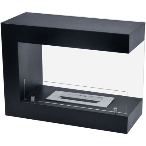 Biochimenea de Suelo Kekai Krakatoa 60x26x45 cm Quemador de Acero Inoxidable, Vidrio Templado y Accesorio Apagallamas