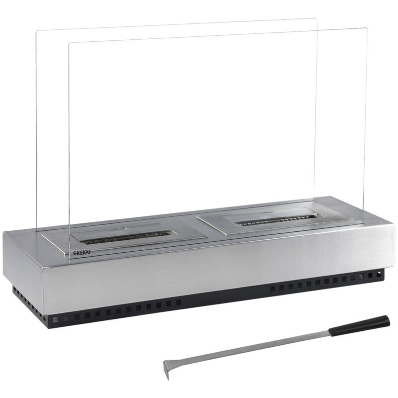 Kekai - Cheminée Bioéthanol sur Pied Santorini 75x23x52 cm Brûleur en Acier Inoxydable, Verre Trempé et Étouffoir