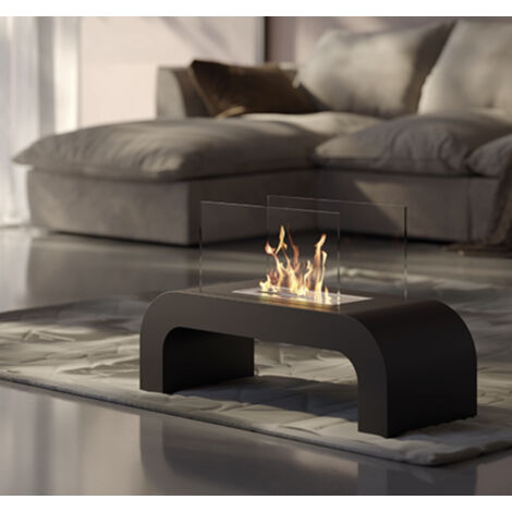 Biochimenea de suelo Trento Negro 2 kW – quemador de 1,5 L, cristal frontal, cuerpo de acero negro – Tecno Air System