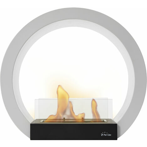Biochimenea semicircular - Doble visión de llama - Fuego real - Sin obras - Llama regulable - Blanco
