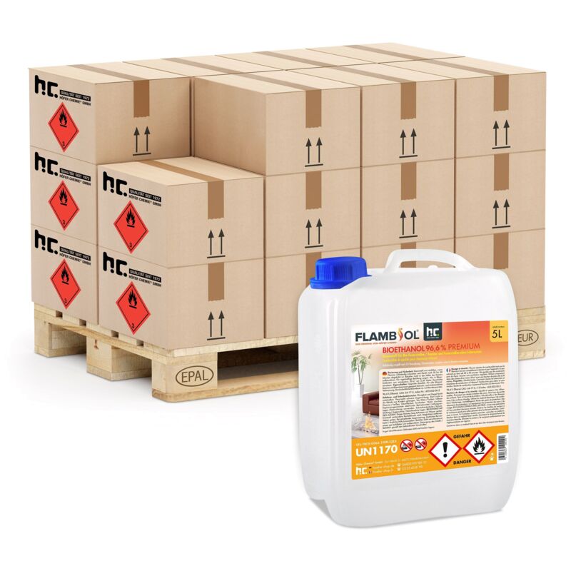 Flambiol Bioéthanol 96,6% Premium 5 l - Pour Cheminée de Table, Cheminée & Décoration de Jardin - Sans Fumée ni suie - a base de maïs & de Betteraves