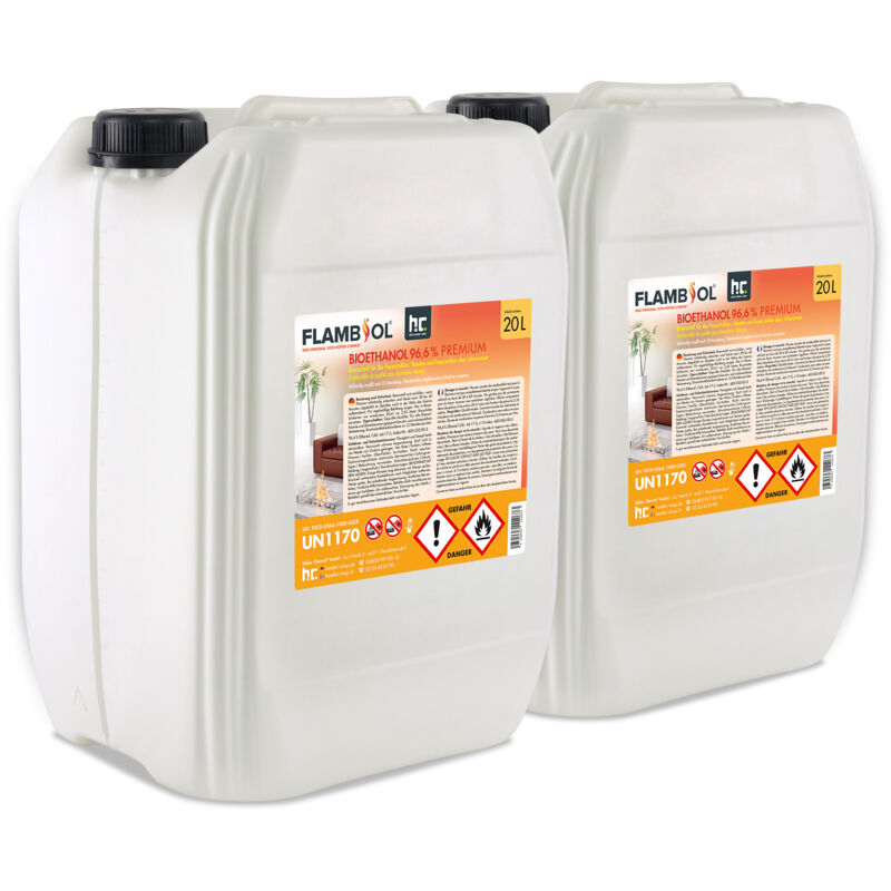 Höfer Chemie 2 x 20 l Bioéthanol 96,6% Premium - pour cheminée à éthanol, godets à éthanol et braséros au bioéthanol