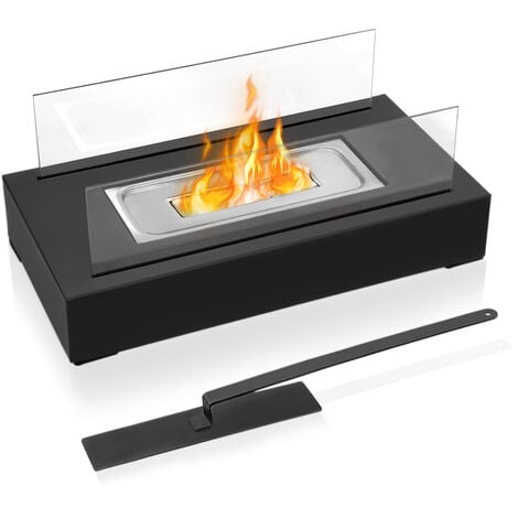 Tragbarer Bioethanolkamin Glaskamin mit Edelstahl Brennkammern Löschgerät Heizung Tisch-Dekofeuer (Typ C) HENGMEI