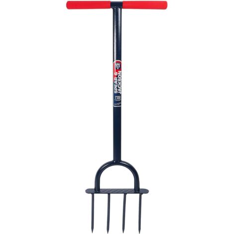 Biofourche 4 dents en acier – Poignées antidérapantes – Pour aération de sol bio – Longueur 111 cm – Outil ergonomique – Spear & Jackson