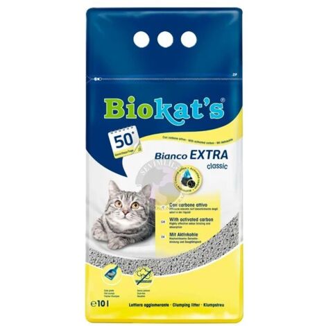 Biokats  Bianco  Lettiera assorbente agglomerante bianca per gatti 10L - Classic Extra con carbone attivo 10L