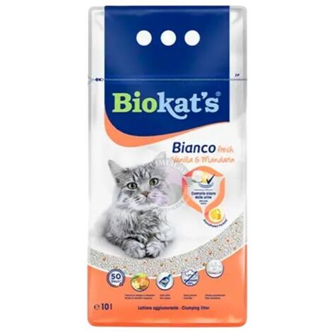 Biokats  Bianco  Litière agglomérante blanche absorbante pour chats 10L - Vanille / Mandarine