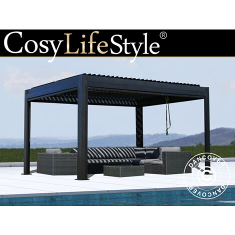 Bioklimatische Pergola pavillon San Pablo Alu+, 3x4m, schwarz