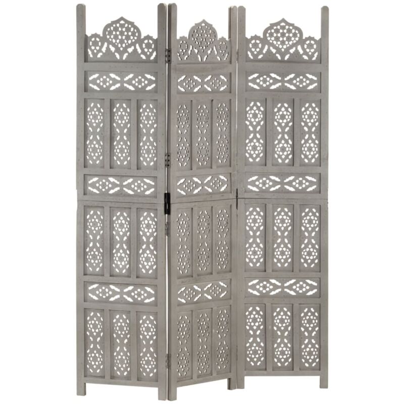 

Biombo 3 paneles tallado a mano madera de mango gris 120x165 cm - Gris - Vidaxl