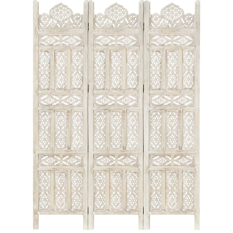 

Biombo 3 paneles tallado a mano madera mango blanco 120x165 cm
