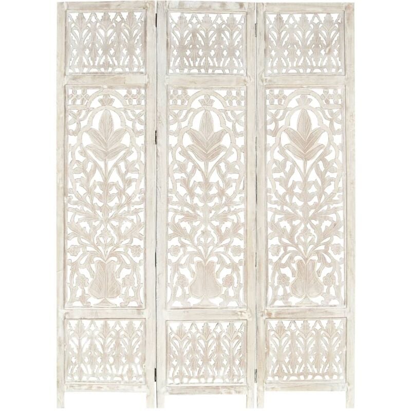 

Biombo 3 paneles tallado a mano madera mango blanco 120x165 cm