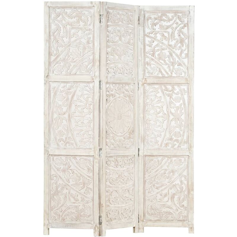 

Biombo 3 paneles tallado a mano madera mango blanco 120x165 cm