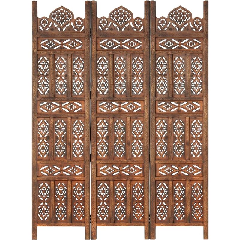 

Biombo 3 paneles tallado a mano madera mango marrón 120x165 cm - Marrón