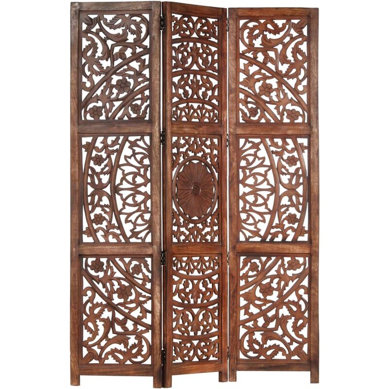 

Biombo 3 paneles tallado a mano madera mango marrón 120x165 cm