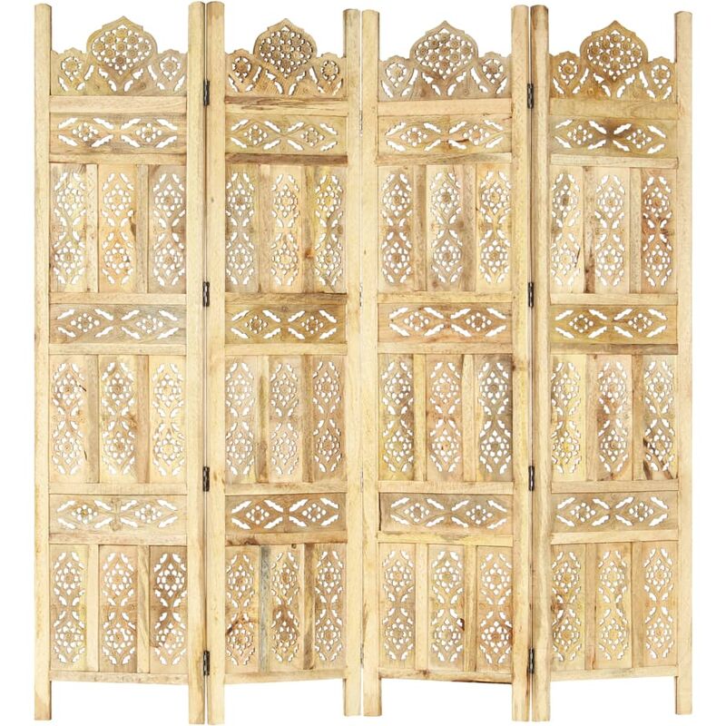 

Biombo 4 paneles tallado a mano madera maciza mango 160x165 cm - Marrón