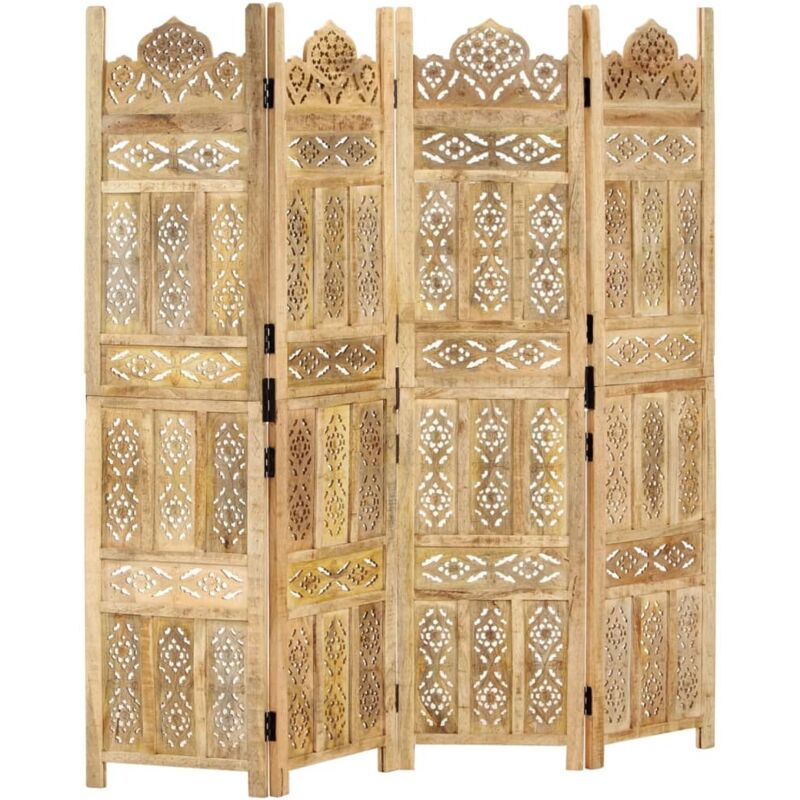 

Biombo 4 paneles tallado a mano madera maciza mango 160x165 cm - Marrón - Vidaxl