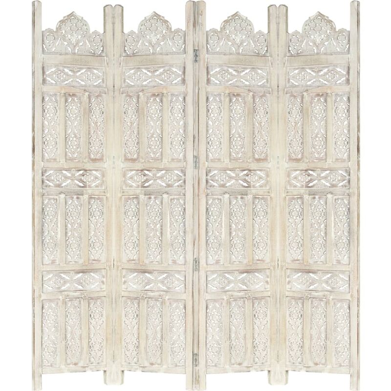 

Biombo 4 paneles tallado a mano madera mango blanco 160x165 cm