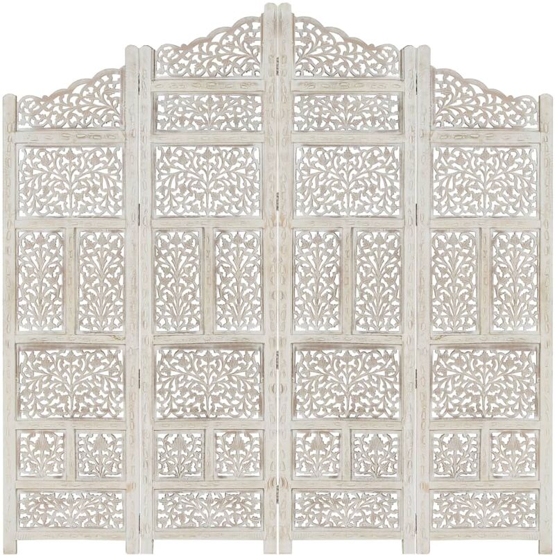 

Biombo 4 paneles tallado a mano madera mango blanco 160x165 cm