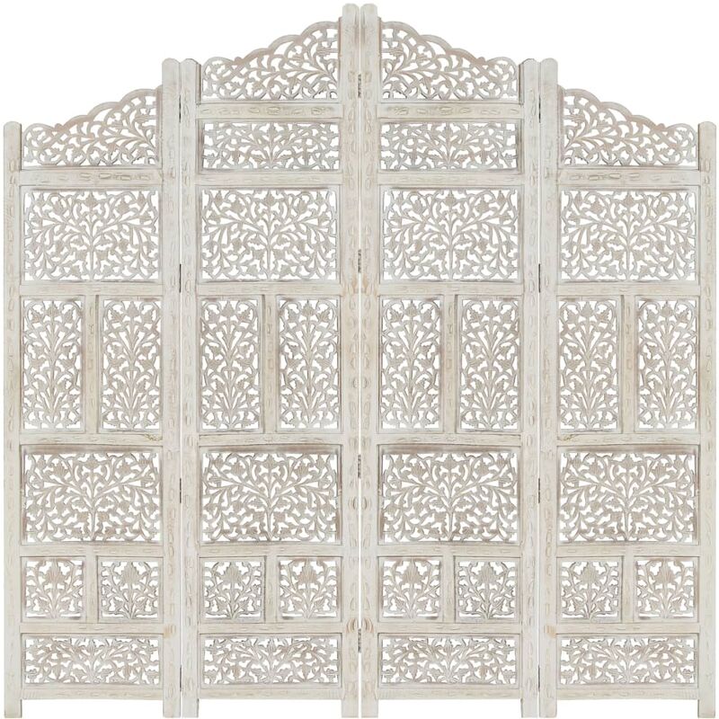 

Biombo 4 paneles tallado a mano madera mango blanco 160x165 cm - Blanco
