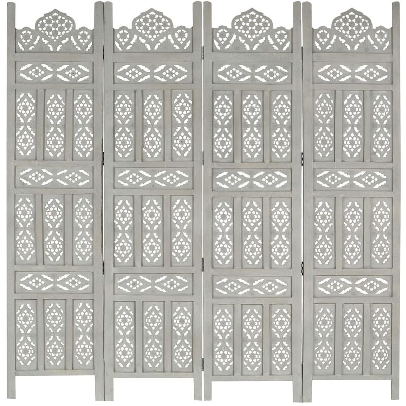 

Biombo 4 paneles tallado a mano madera mango gris 160x165 cm